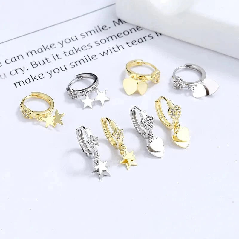 fashion jewelry 925 sterling silver love heart star diamond zircon pendant gold plated hoop earrings women Valentine's Day