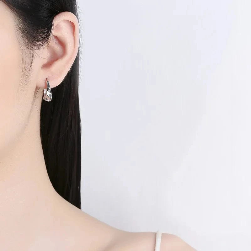 fashion jewelry 925 sterling silver minimalist earrings ripple surface U shape gold plated hoop earrings for women
