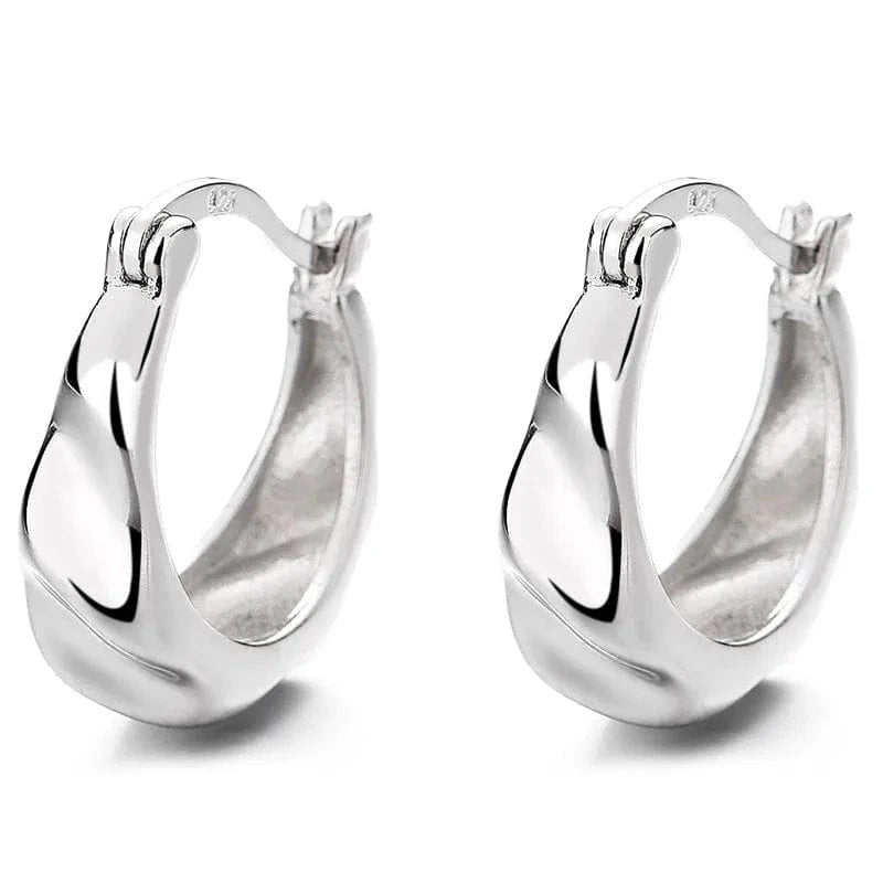 fashion jewelry 925 sterling silver minimalist earrings ripple surface U shape gold plated hoop earrings for women