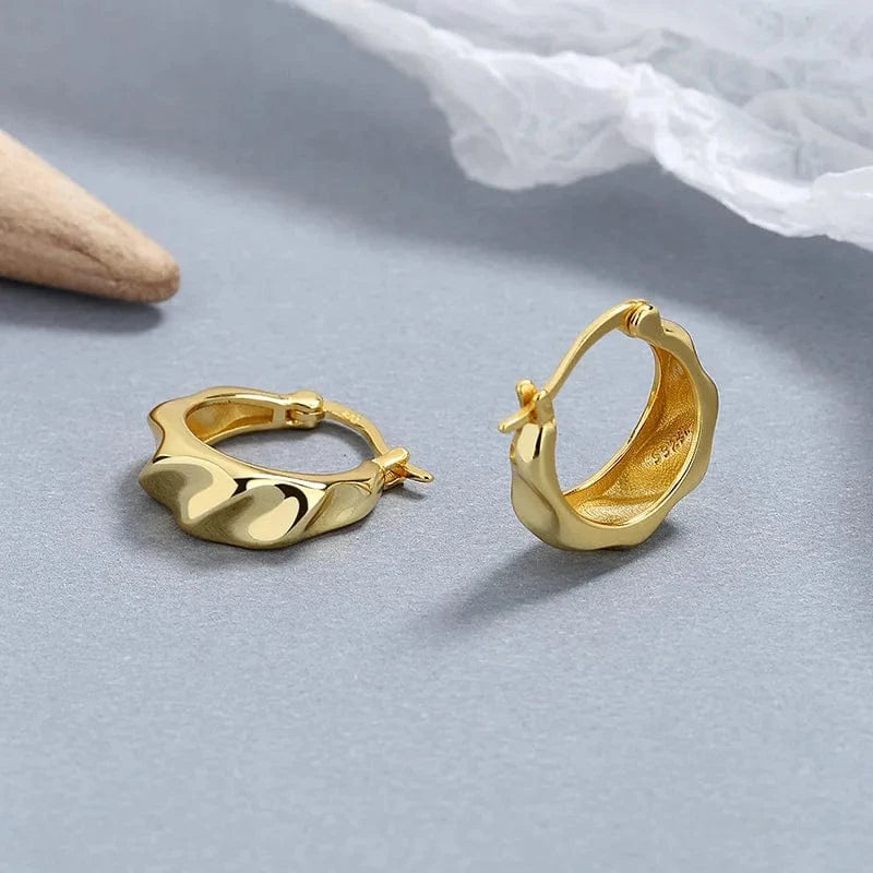 fashion jewelry 925 sterling silver minimalist earrings ripple surface U shape gold plated hoop earrings for women