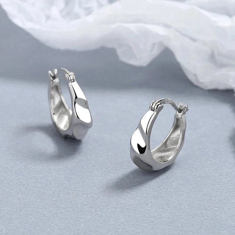 fashion jewelry 925 sterling silver minimalist earrings ripple surface U shape gold plated hoop earrings for women