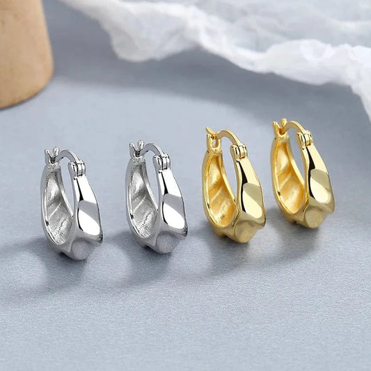 fashion jewelry 925 sterling silver minimalist earrings ripple surface U shape gold plated hoop earrings for women