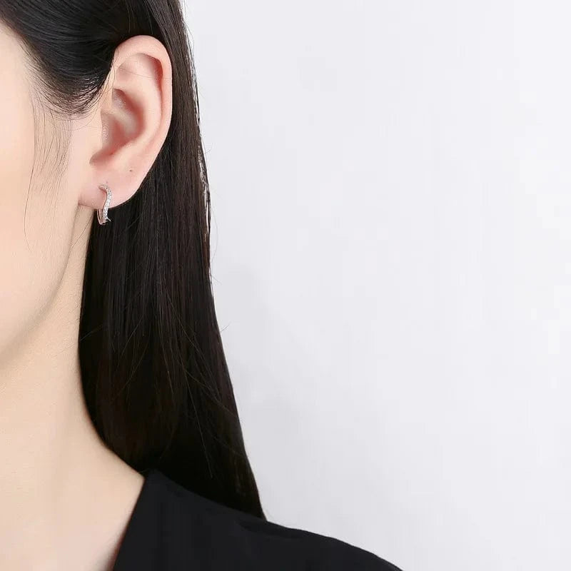 fashion jewelry 925 sterling silver statement earrings geometric distorted lines wave shape zircon gold plated hoop earrings