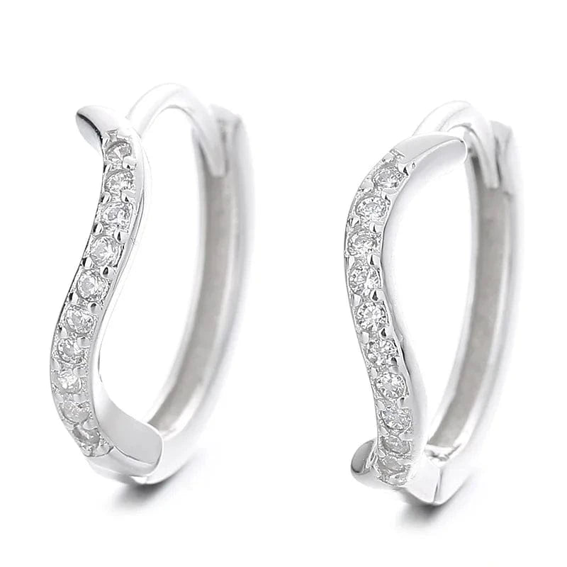 fashion jewelry 925 sterling silver statement earrings geometric distorted lines wave shape zircon gold plated hoop earrings
