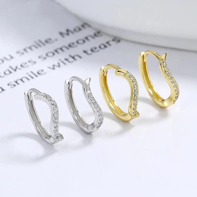 fashion jewelry 925 sterling silver statement earrings geometric distorted lines wave shape zircon gold plated hoop earrings