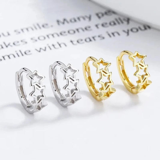 fashion jewelry 925 sterling silver statement earrings geometric hollow pentagram star gold plated hoop earrings women
