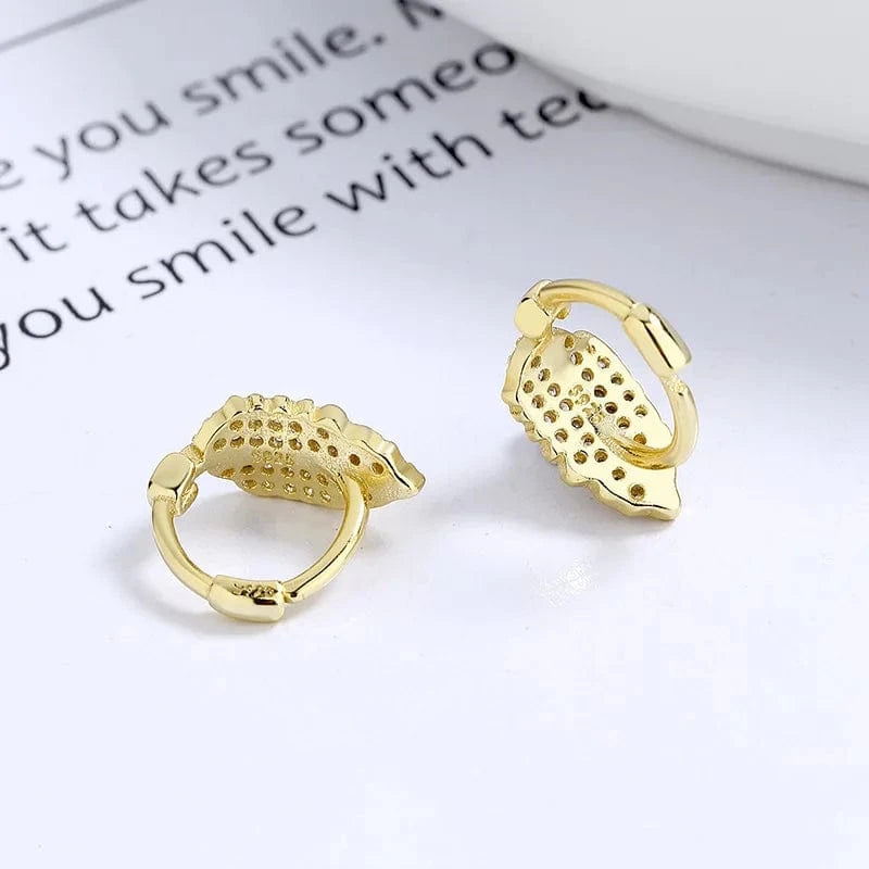 fashion jewelry 925 sterling silver statement earrings leaves leaf full zircon gold plated hoop earrings for women