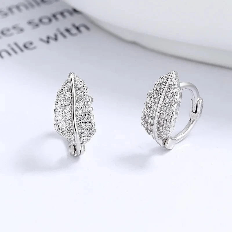 fashion jewelry 925 sterling silver statement earrings leaves leaf full zircon gold plated hoop earrings for women
