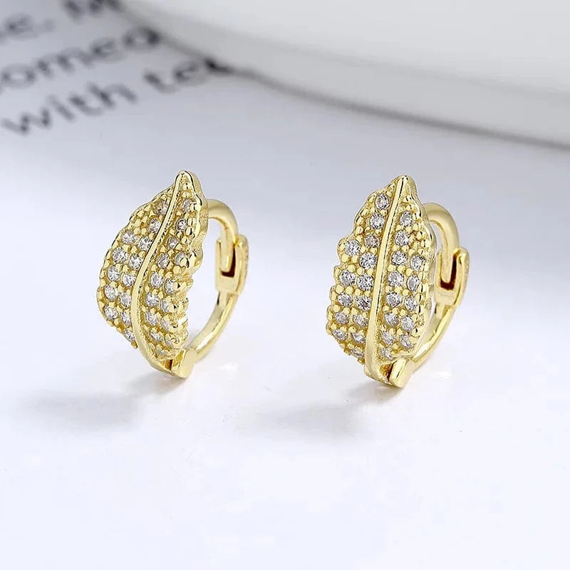 fashion jewelry 925 sterling silver statement earrings leaves leaf full zircon gold plated hoop earrings for women