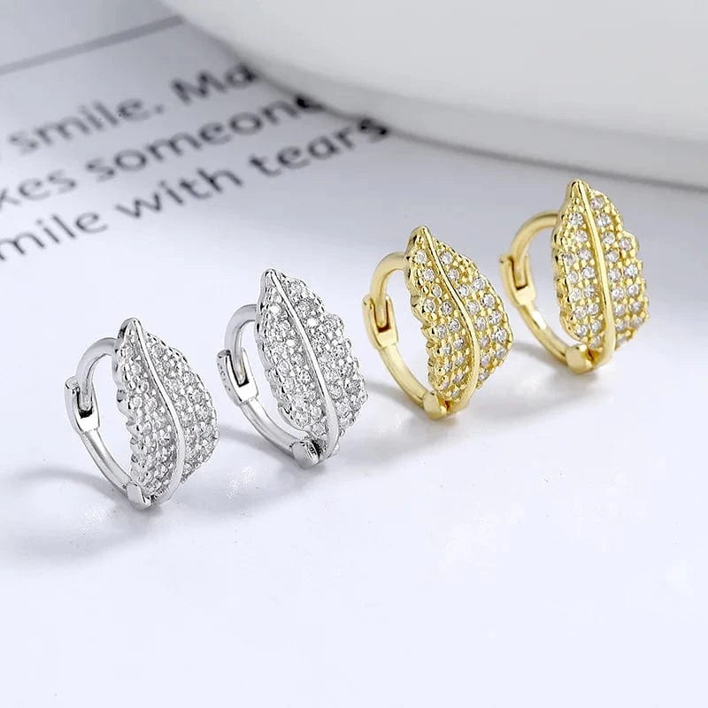 fashion jewelry 925 sterling silver statement earrings leaves leaf full zircon gold plated hoop earrings for women