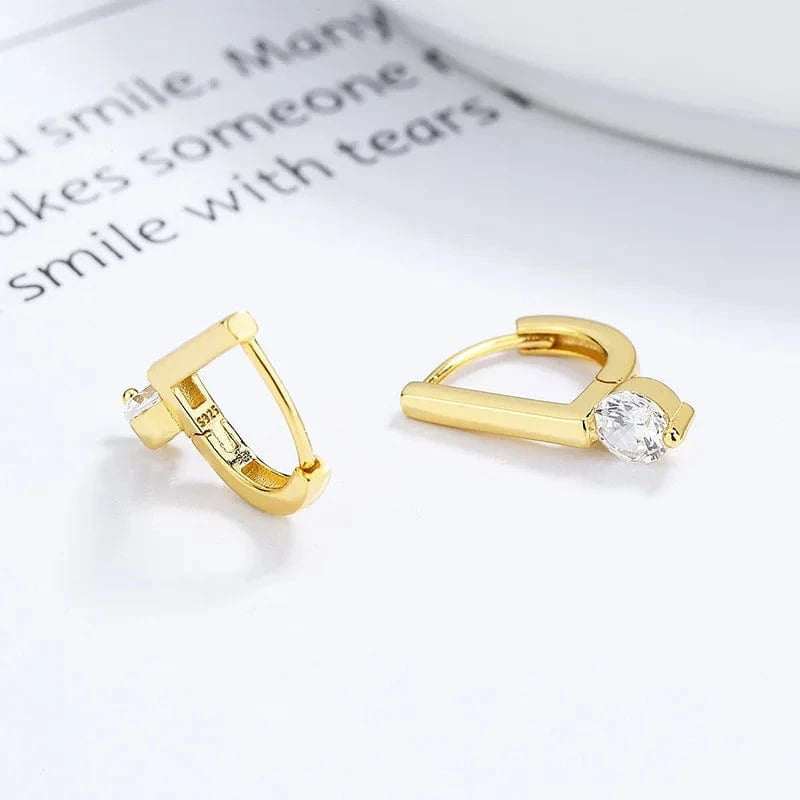fashion jewelry 925 sterling silver statement earrings letter D shape diamond gold plated hoop earrings women