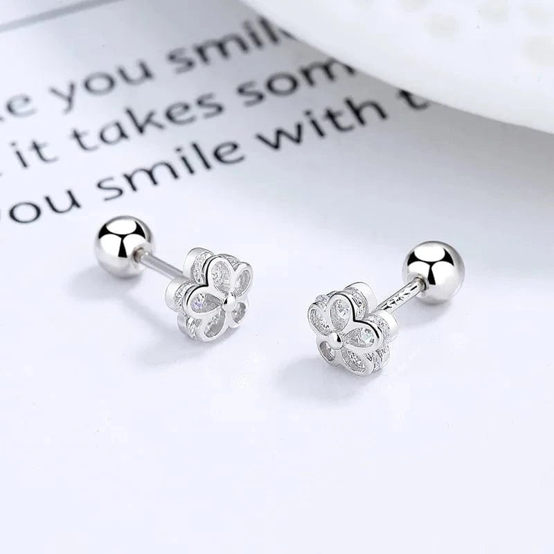fashion jewelry 925 sterling silver threaded earring flower five petals zircon gold plated stud earrings for women