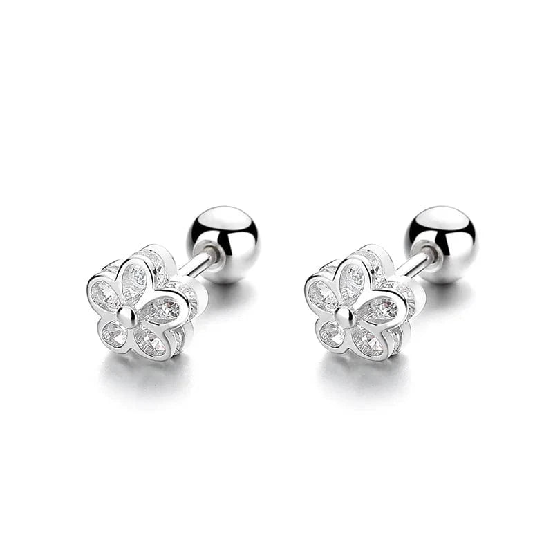 fashion jewelry 925 sterling silver threaded earring flower five petals zircon gold plated stud earrings for women