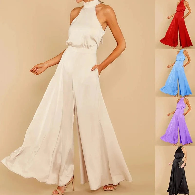 fashion jumpsuit women spring summer off-the-shoulder high-waist one-piece wide-leg pants women