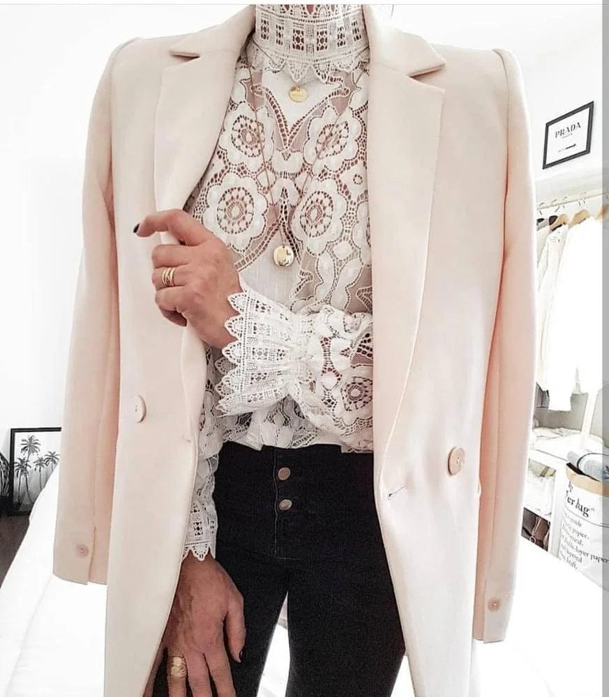 Fashion Ladies Loose Blouse Shirts femme Stand Collar Women Lace Tops