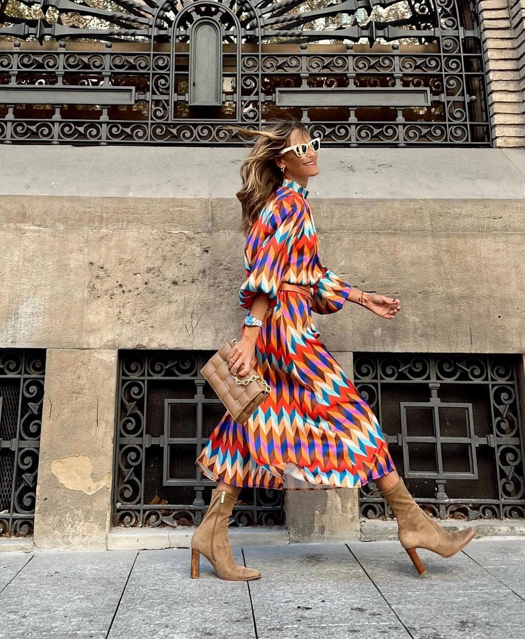 Fashion Ladies Nine-point Sleeve Loose Long Dress Spring Autumn Retro Pattern Print Dress Women Casual O-neck Office Long Dress