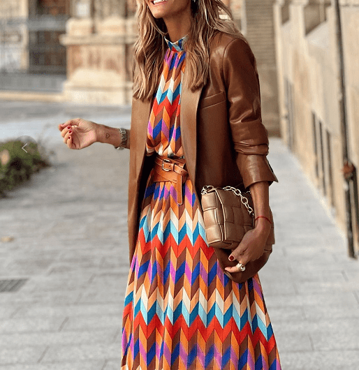 Fashion Ladies Nine-point Sleeve Loose Long Dress Spring Autumn Retro Pattern Print Dress Women Casual O-neck Office Long Dress