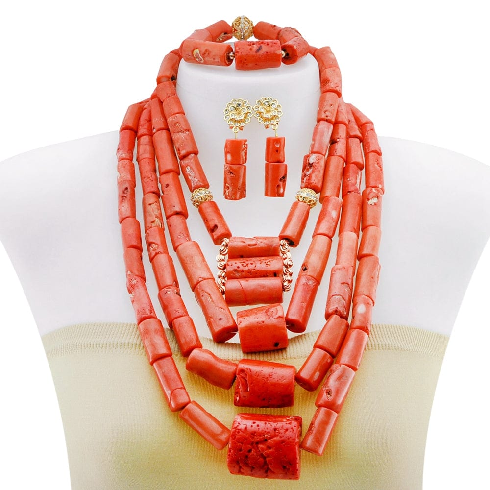 Fashion latest coral beads jewelry set / No ring / 13 Natural coral beads gold plated high quality fashion latest wedding  party gift bridal hot sale wholesale factory jewelry set