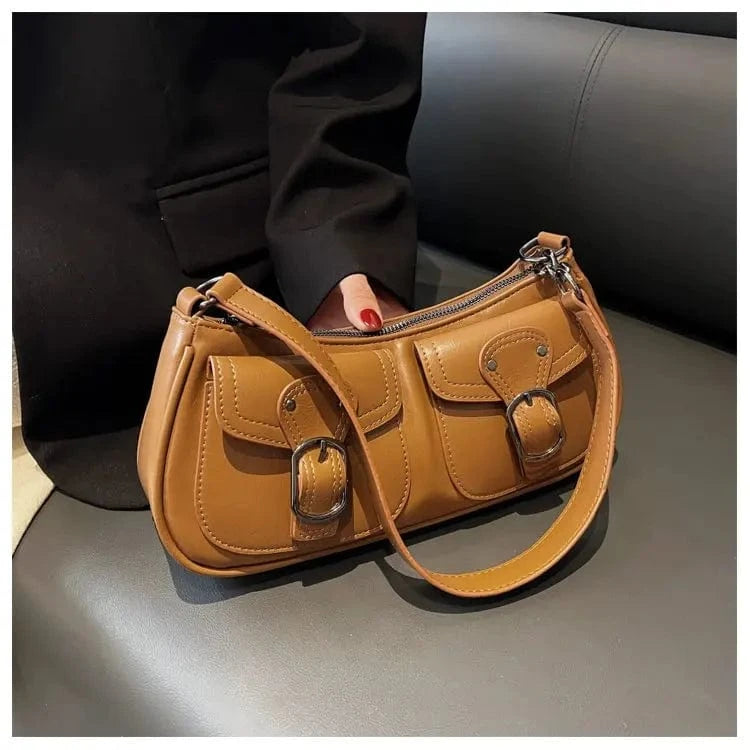 Fashion Leather Shoulder Armpit Bag for Women 2024 Tend Female Simple Small Pocket Design Underarm Handbags and Purses