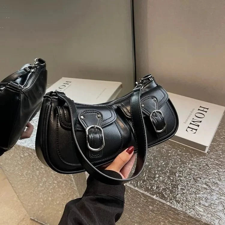 Fashion Leather Shoulder Armpit Bag for Women 2024 Tend Female Simple Small Pocket Design Underarm Handbags and Purses