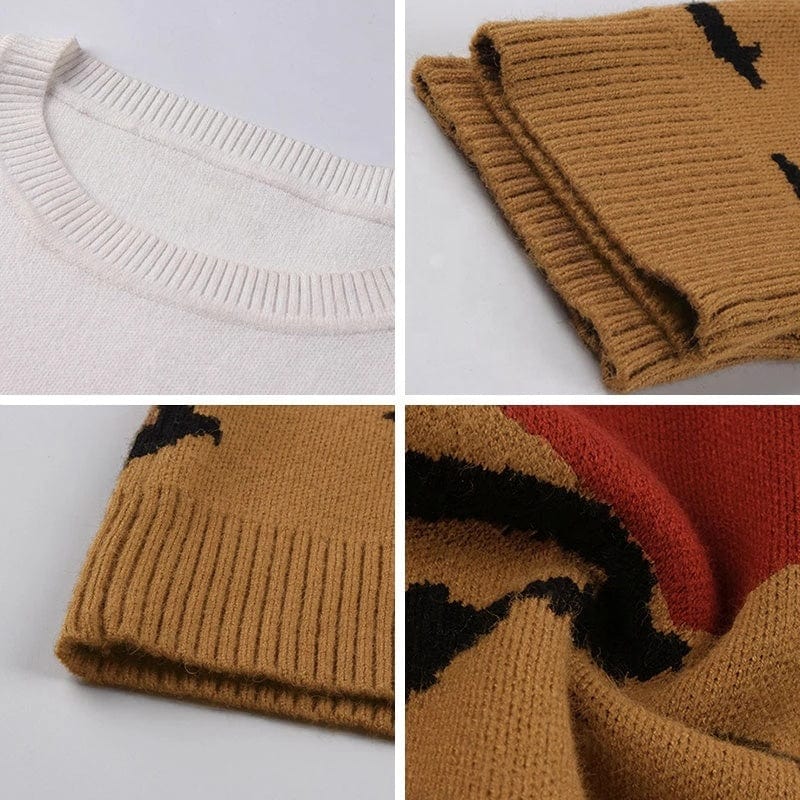 Fashion Leopard Patchwork Autumn Winter 2022 Ladies Knitted Sweater Women O-Neck Full Sleeve Jumper Pullovers Top Khaki Brown