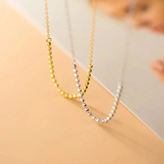 fashion minimalist jewelry 925 sterling silver simple round beads golden balls gold plated necklaces for women