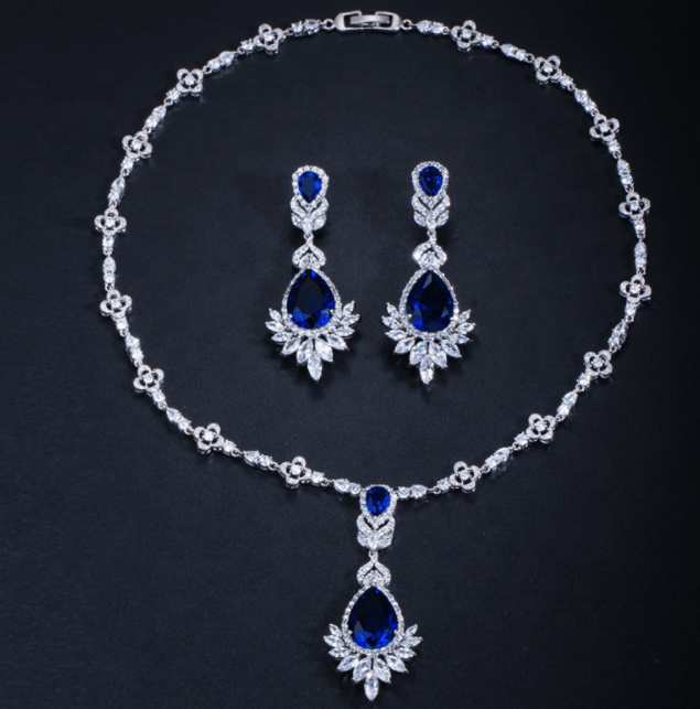 Fashion necklace earrings gold filled large sized zirconia jewelry sets bridal