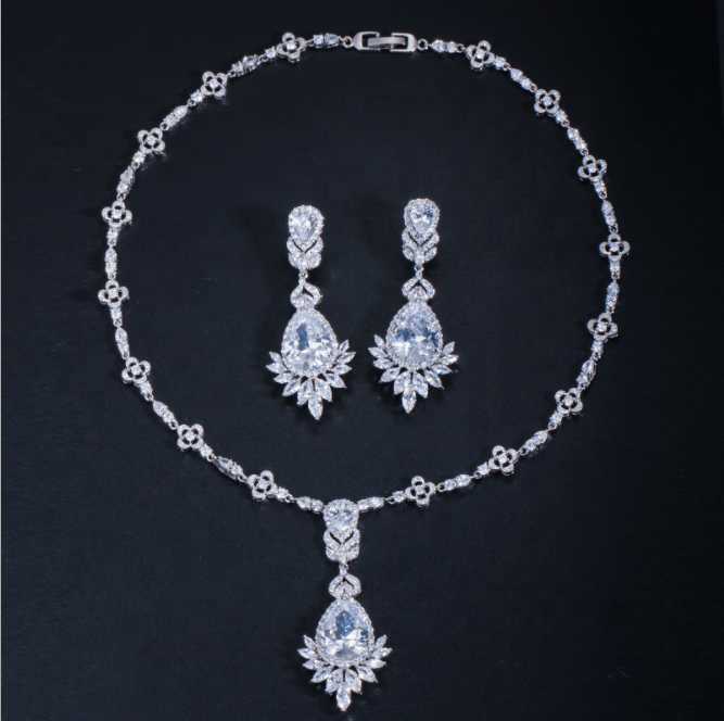 Fashion necklace earrings gold filled large sized zirconia jewelry sets bridal