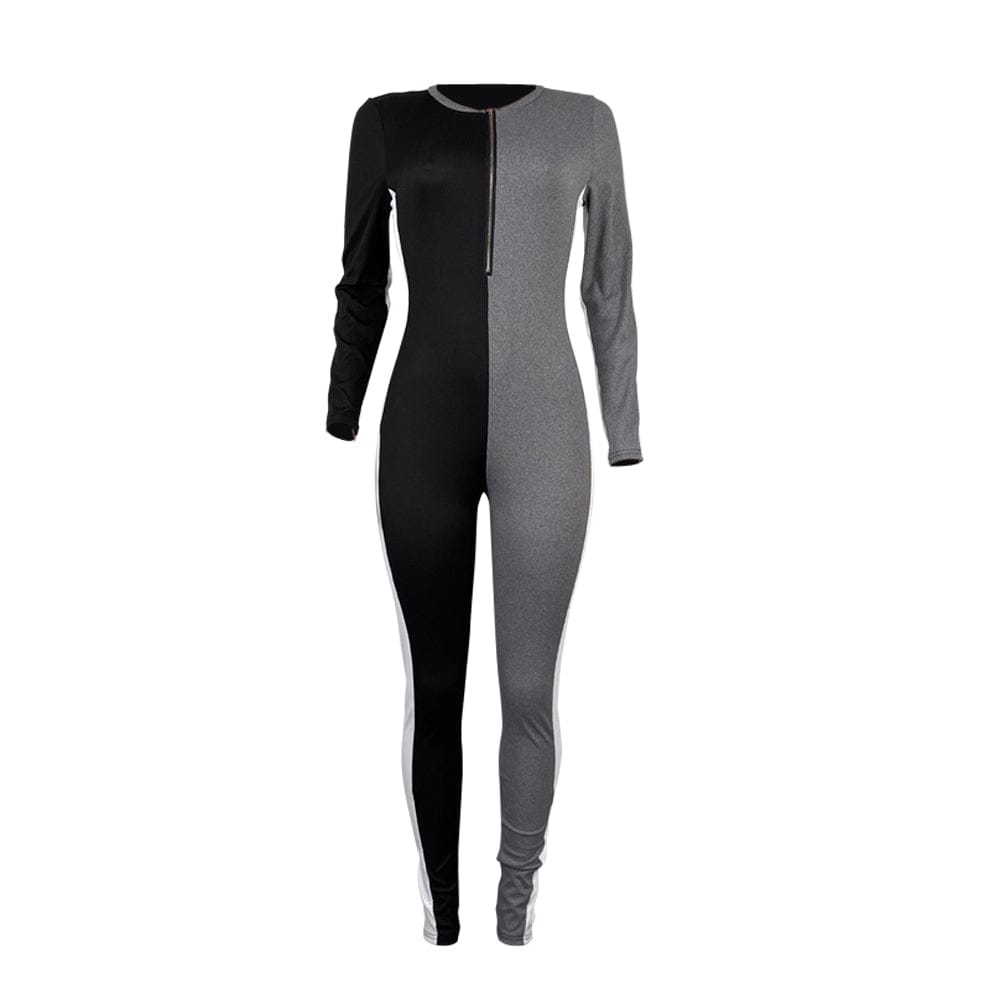 Fashion New Design Fashion Zipper Color Contrast Long Sleeve Jumpsuit