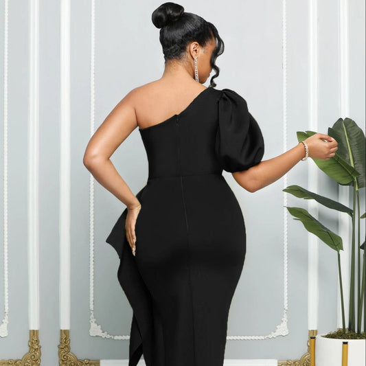 Fashion  One Shoulder  Bubble  Sleeve Slim-Fit  Women's Dress