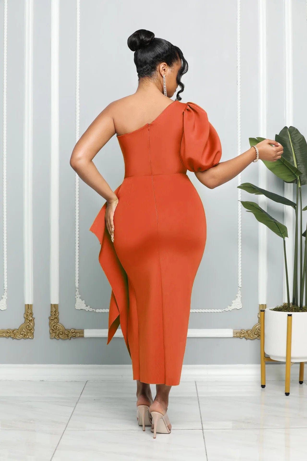 Fashion  One Shoulder  Bubble  Sleeve Slim-Fit  Women's Dress