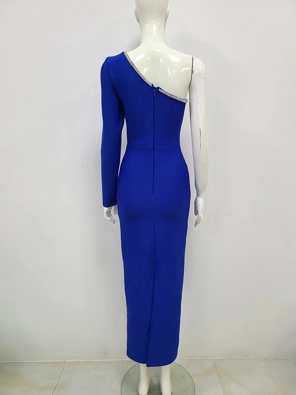 Fashion Party Clothing Celebrity Elegant One Sleeve Beading Sexy Bodycon Evening Party Dress
