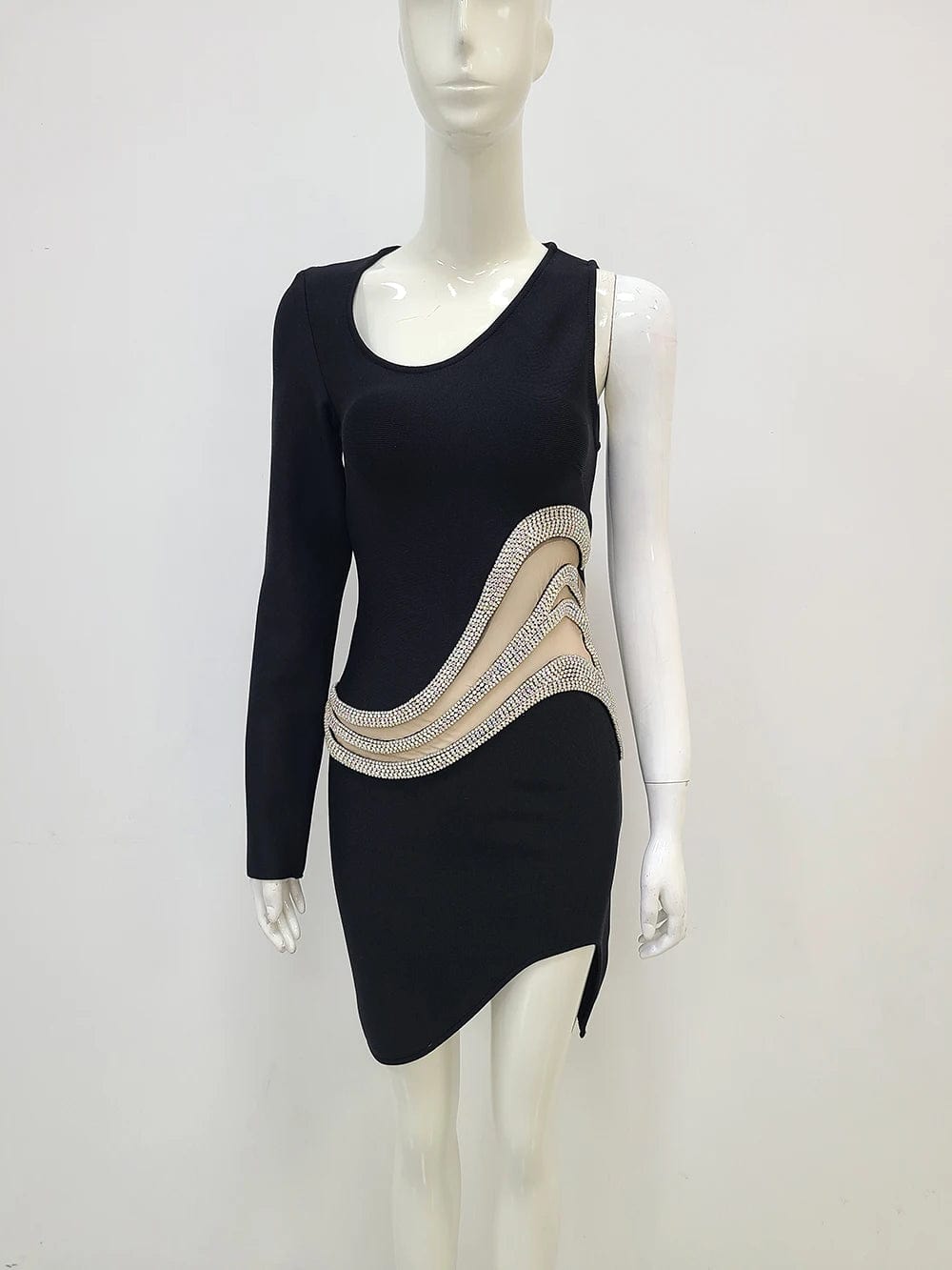 Fashion Party Clothing Celebrity Elegant One Sleeve Evening Women Party Dress