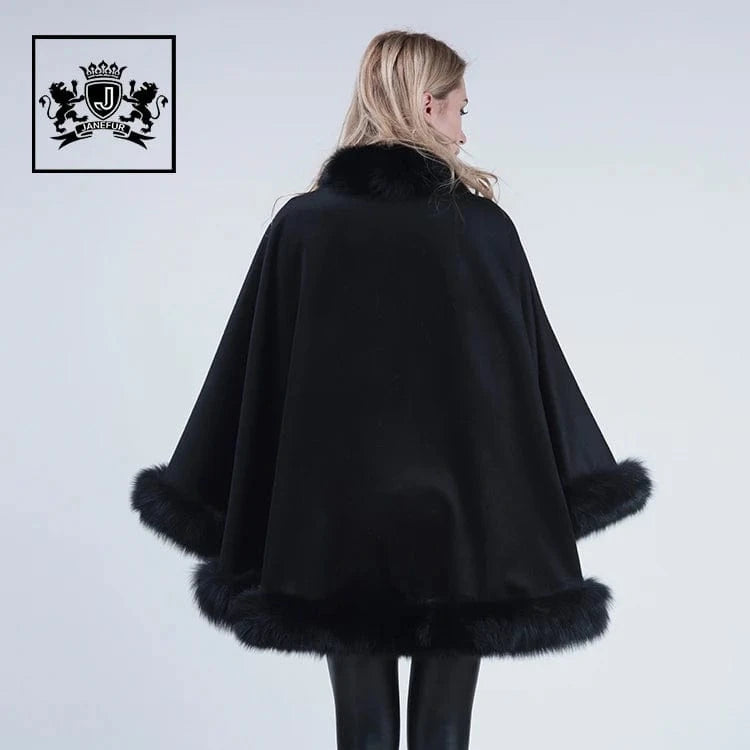 Fashion Plus Size Genuine Fox Fur Cashmere Shawl Warm Fox Fur Cape Soft Fur Poncho For Ladies