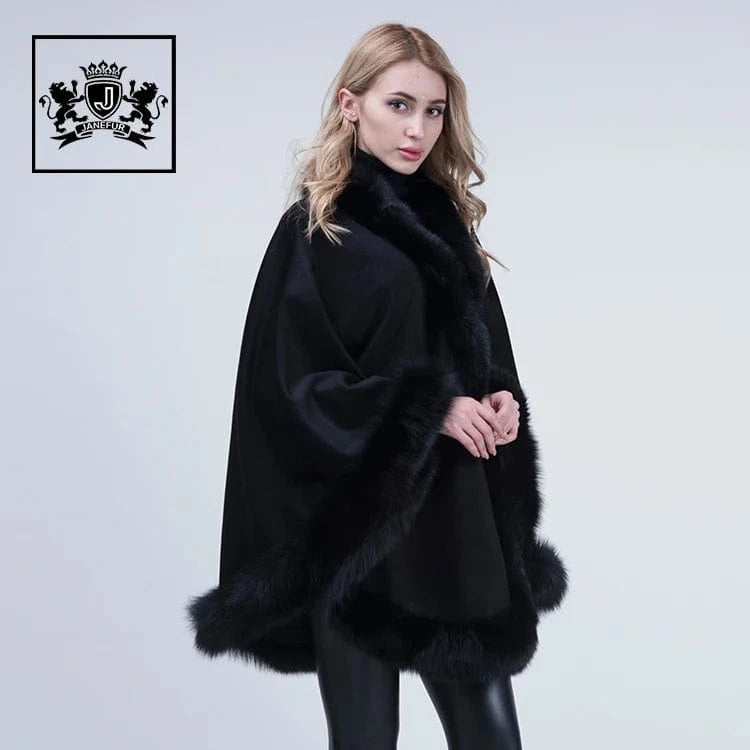 Fashion Plus Size Genuine Fox Fur Cashmere Shawl Warm Fox Fur Cape Soft Fur Poncho For Ladies