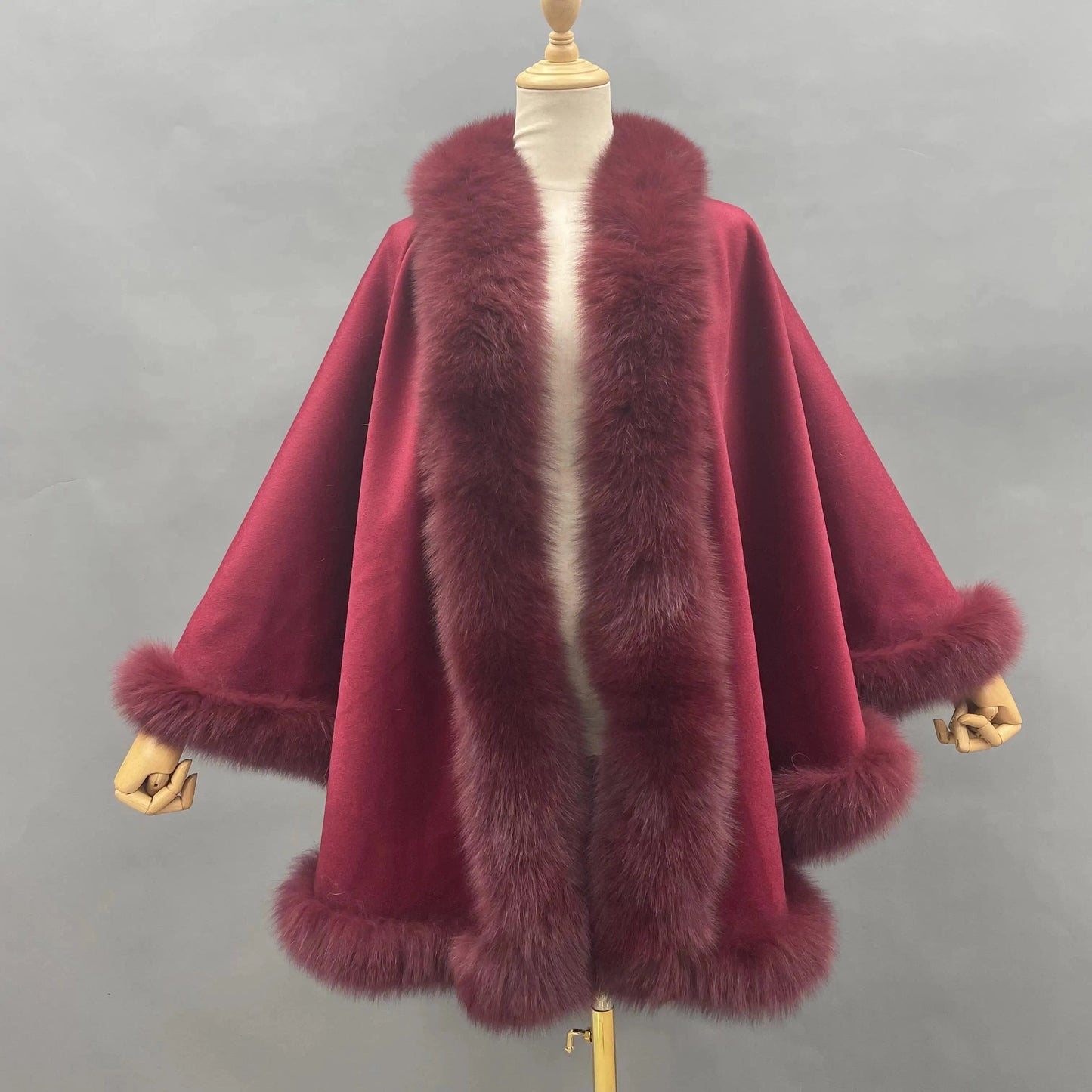 Fashion Plus Size Genuine Fox Fur Cashmere Shawl Warm Fox Fur Cape Soft Fur Poncho For Ladies