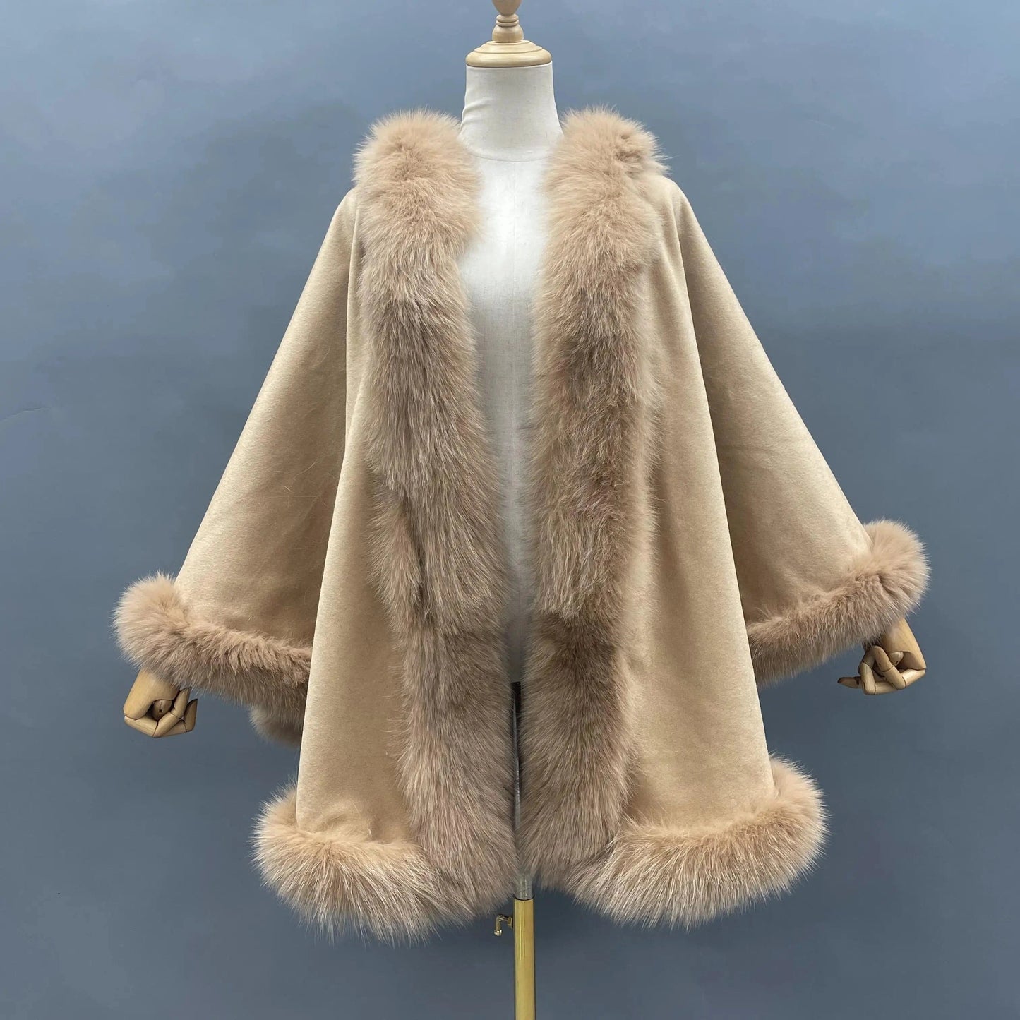 Fashion Plus Size Genuine Fox Fur Cashmere Shawl Warm Fox Fur Cape Soft Fur Poncho For Ladies