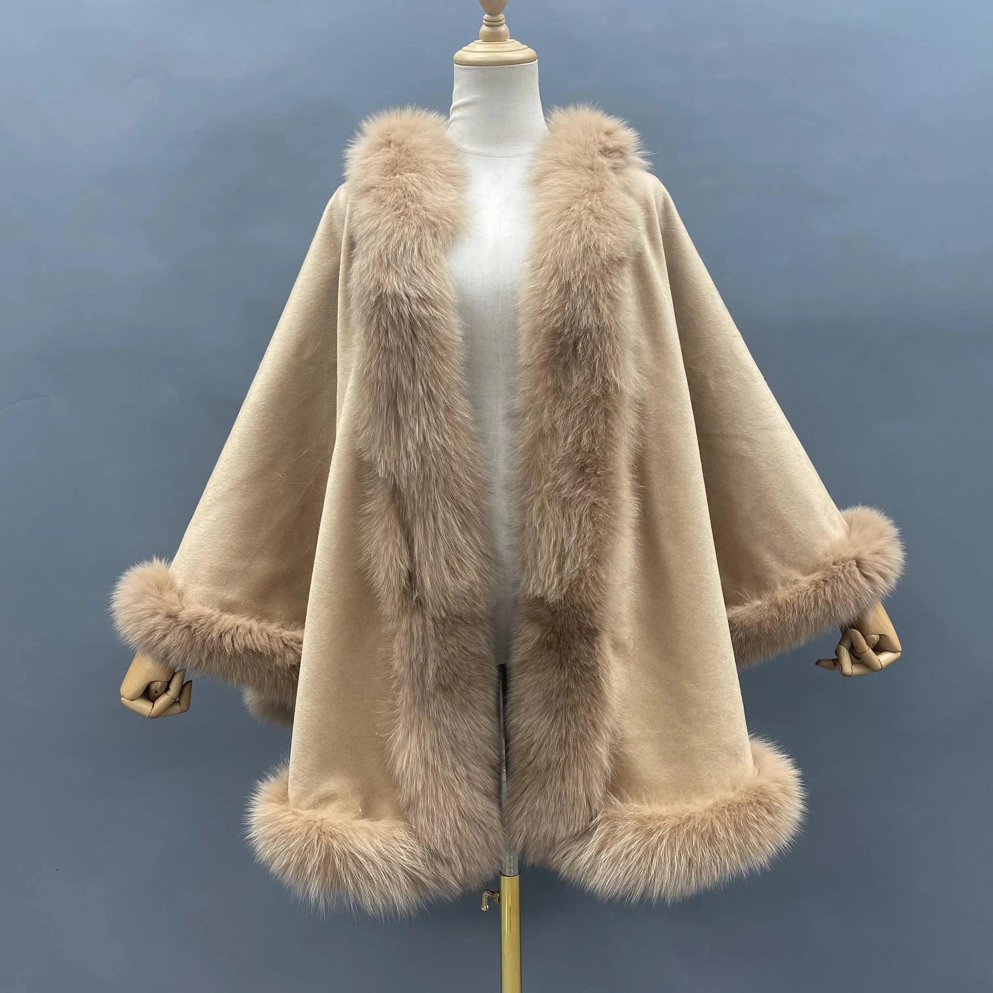 Fashion Plus Size Genuine Fox Fur Cashmere Shawl Warm Fox Fur Cape Soft Fur Poncho For Ladies