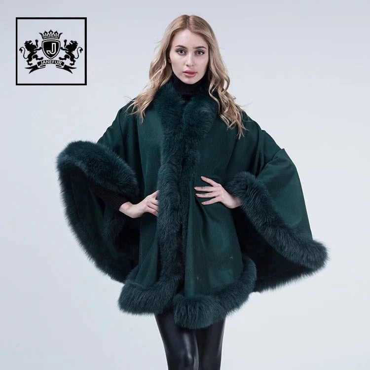 Fashion Plus Size Genuine Fox Fur Cashmere Shawl Warm Fox Fur Cape Soft Fur Poncho For Ladies