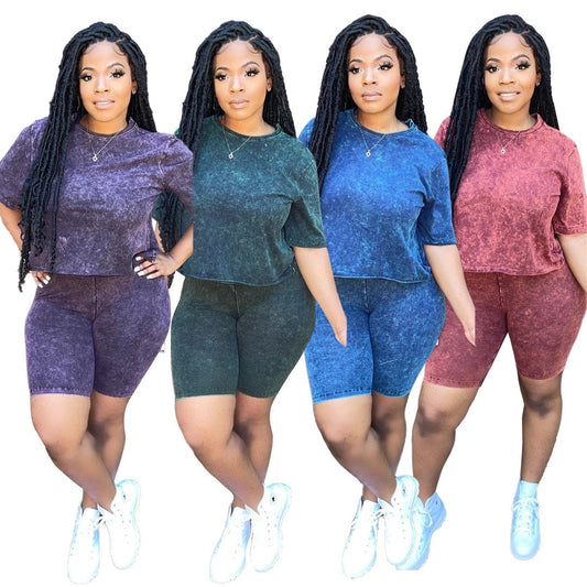 Fashion printed short sleeve casual 2 piece short pants set for lady t shirt and pants set women shirt and short set