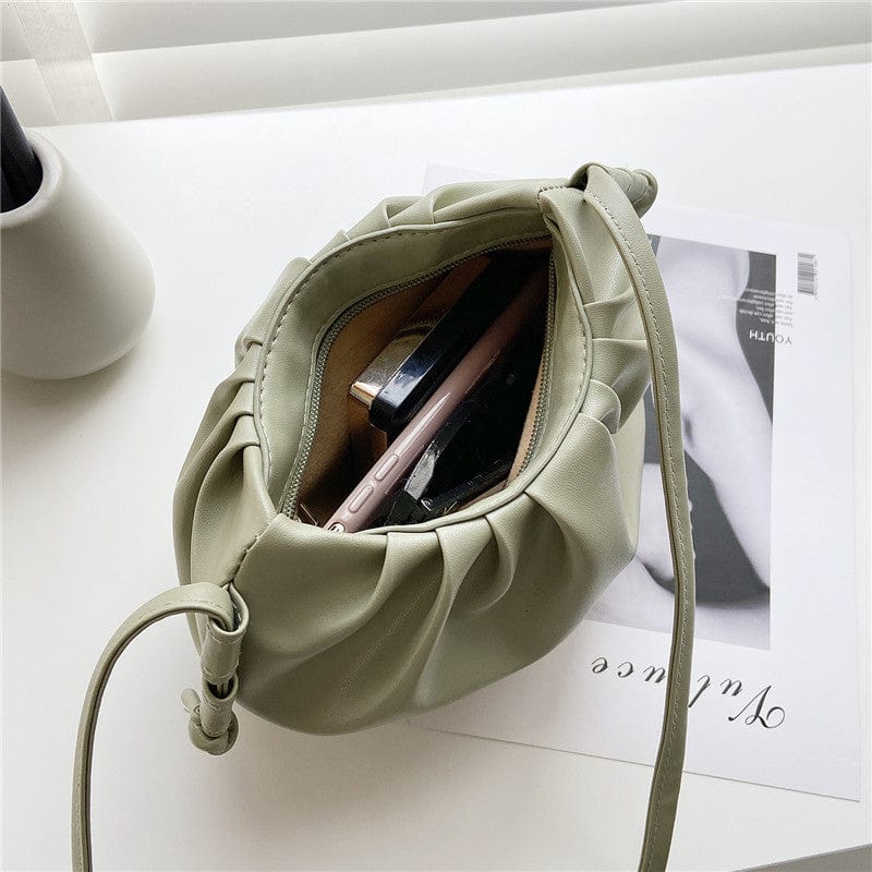 Fashion Pure Color High Quality Leather Ruched Pattern Cloud Shape Women Shoulder Bag
