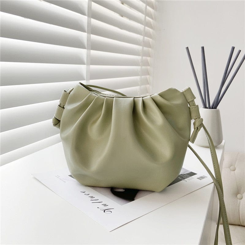 Fashion Pure Color High Quality Leather Ruched Pattern Cloud Shape Women Shoulder Bag