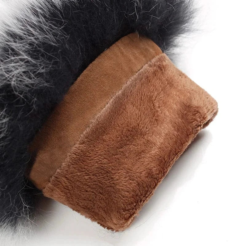 Fashion purple smartphone fleece rex rabbit fur cow split leather gloves for woman