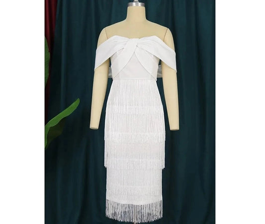 Fashion Sexy Female High Waist Tassel Evening Dress