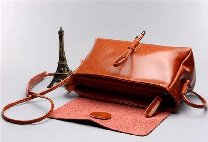Fashion small genuine wax leather crossbody sling bag women