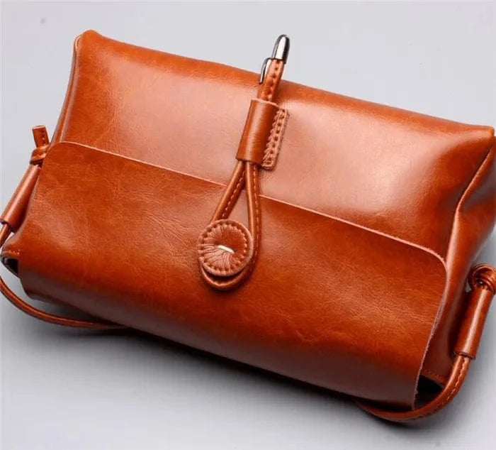 Fashion small genuine wax leather crossbody sling bag women