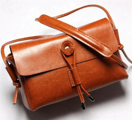 Fashion small genuine wax leather crossbody sling bag women