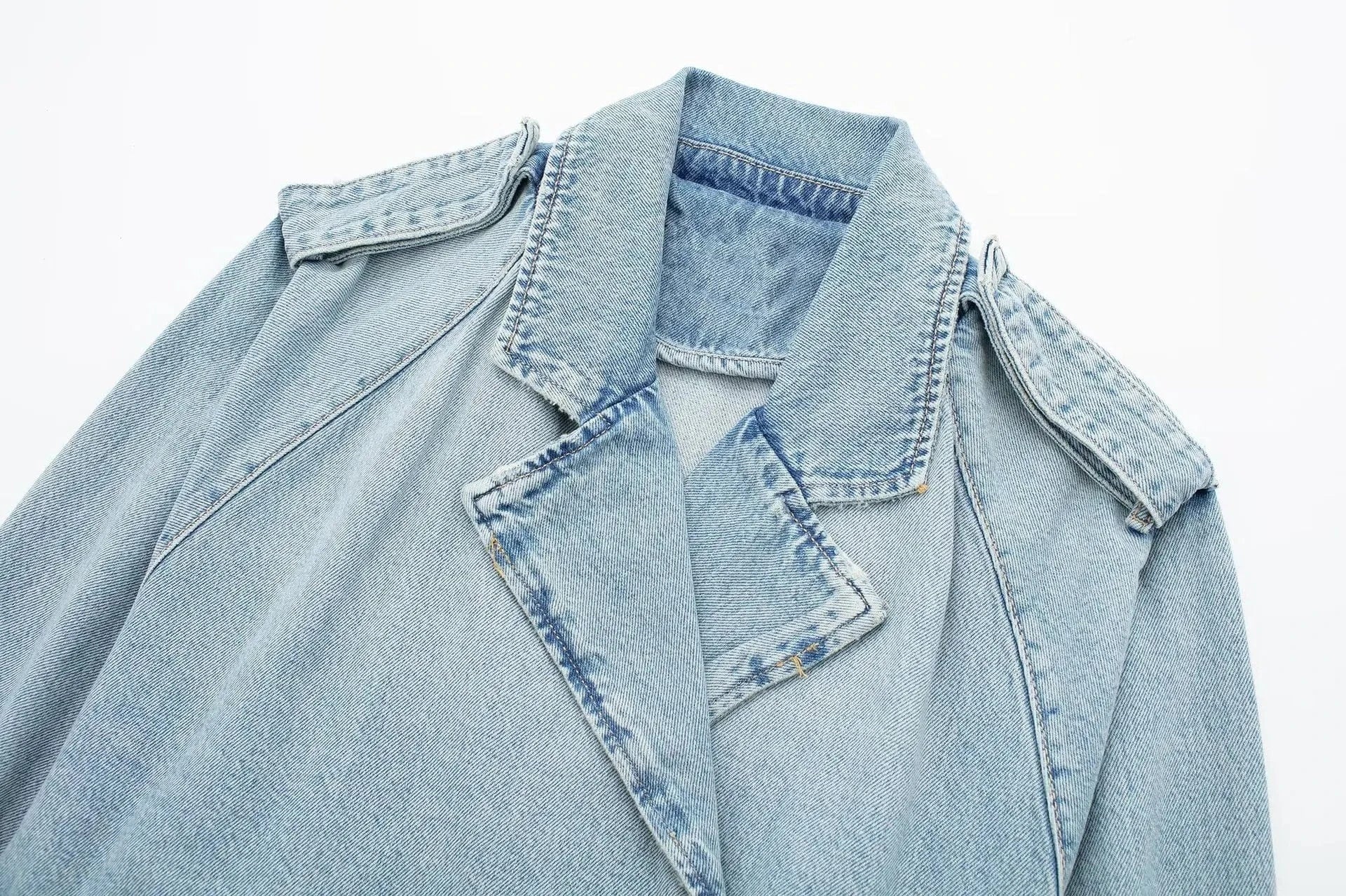Fashion Streetwear Long Sleeve Crop Top Woman Trench Coat Ladies Blue Jean Denim Jacket