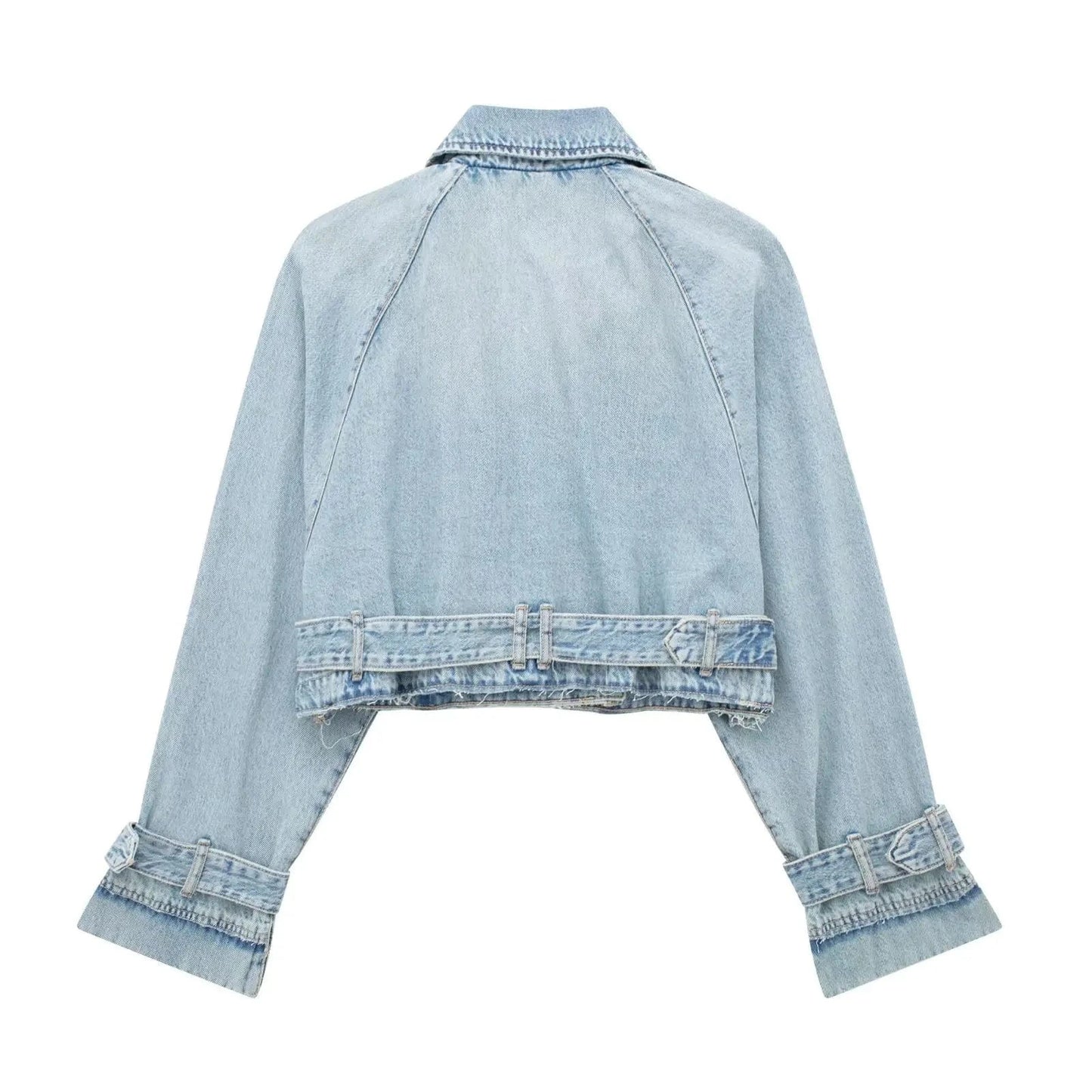 Fashion Streetwear Long Sleeve Crop Top Woman Trench Coat Ladies Blue Jean Denim Jacket
