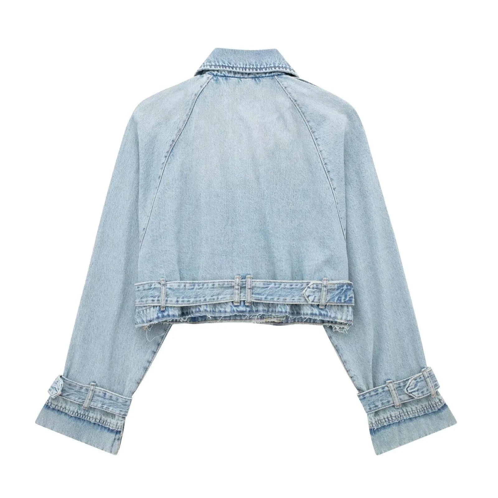 Fashion Streetwear Long Sleeve Crop Top Woman Trench Coat Ladies Blue Jean Denim Jacket